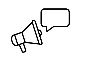 Poster - Icon of a megaphone with a speech bubble representing communication and public announcements in a minimalistic design