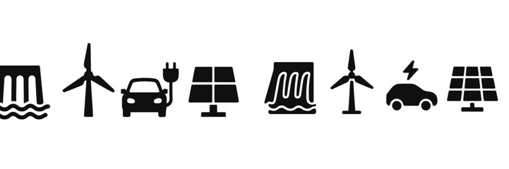 Poster - Symbols representing different renewable energy sources and sustainable transportation options for a greener future