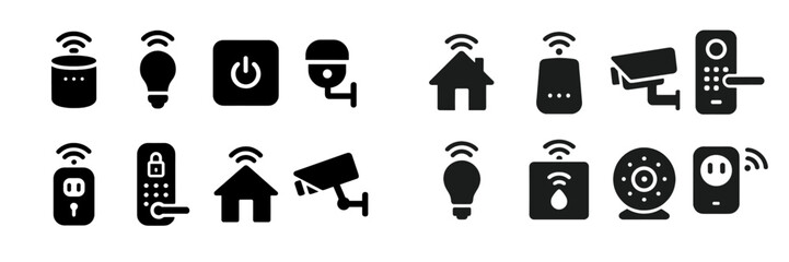 Aufkleber - Smart home device icons for automation and security applications displayed in a modern, digital format