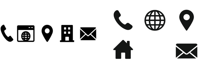 Fototapete - Set of simple black icons representing communication, location, and digital interaction on a white background