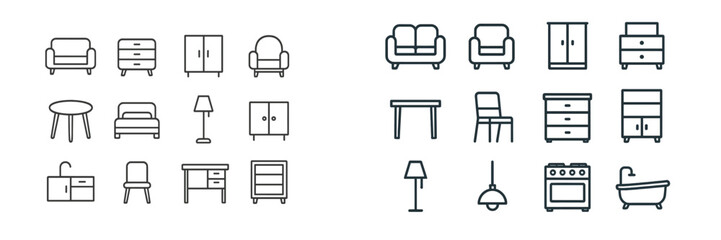 Poster - Collection of simple line drawings showcasing various furniture styles for home decor and interior design ideas