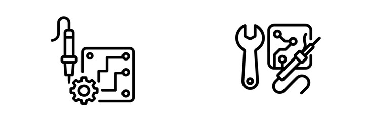 Poster - Circuit board design elements featuring circuitry and tools for electronic assembly in a minimalist style