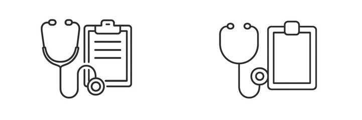 Aufkleber - Stethoscope and clipboard icons representing healthcare and medical practice in a simple design on a white background