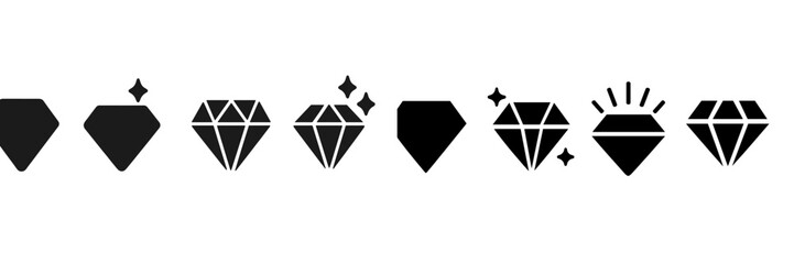 Leinwandbilder - Various diamond shapes and styles featuring minimalistic black designs on a white background showcasing elegance and creativity