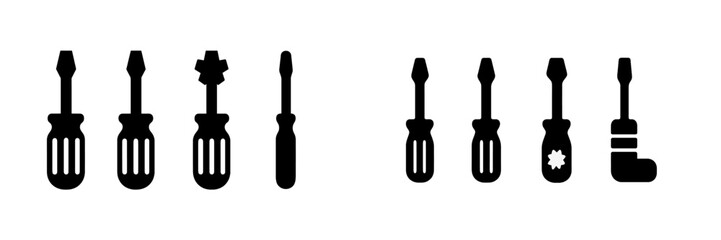 Poster - Variety of flathead and Phillips head screwdrivers displayed on a plain background showing different designs and sizes for tools