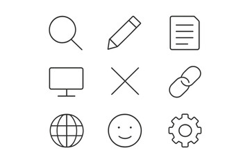 Aufkleber - Creative workspace icons illustrating various digital tools and activities for design and communication tasks