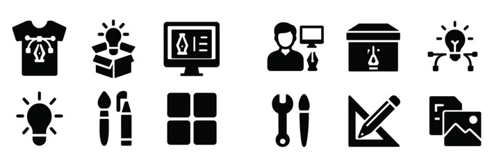 Aufkleber - Creative workspace featuring design tools and lightbulb concepts for innovative ideas and projects