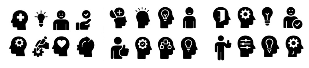 Aufkleber - Black and white icons representing various aspects of mental health and personal growth