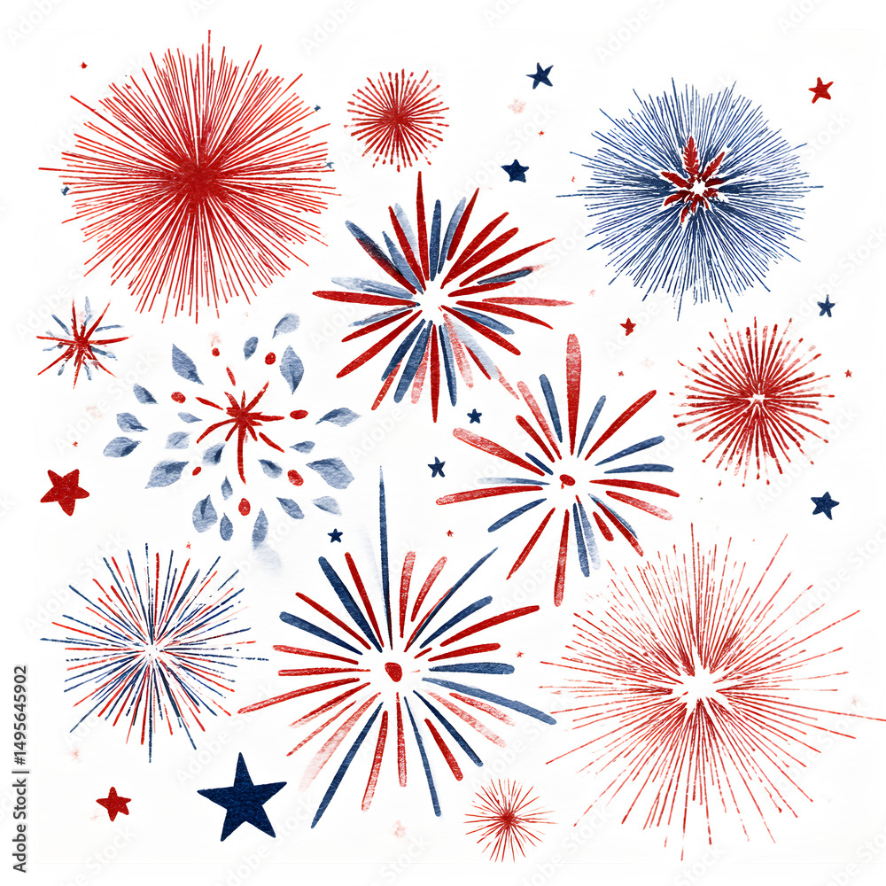 4th of July Stars and Fireworks Clipart - Isolated on Transparent Background  PNG for Holiday Invitations and Digital Decorations Stock Illustration |  Adobe Stock, image size:1000x1000