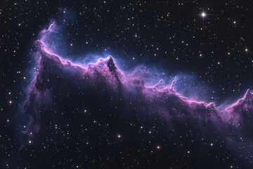 Wall Mural - Cosmic landscape showcasing a nebula with vibrant purple and blue hues, scattered stars, and dark interstellar dust.