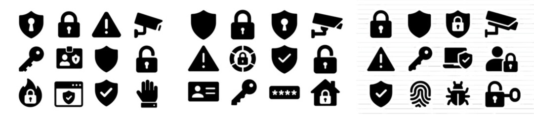 Fototapete - Collection of security icons featuring locks, shields, and surveillance symbols showcasing safety and protection themes