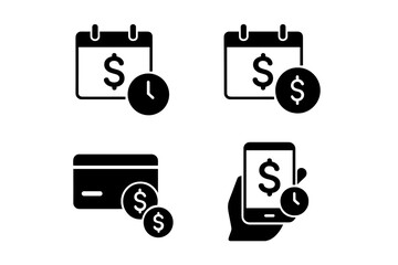 Aufkleber - Various icons depicting financial concepts including calendar, payment methods, and mobile transactions for efficient money management