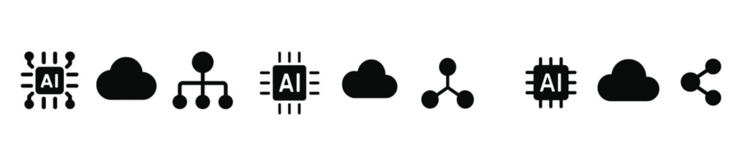 Fototapete - Symbols representing artificial intelligence concepts in black and white design for technology illustration