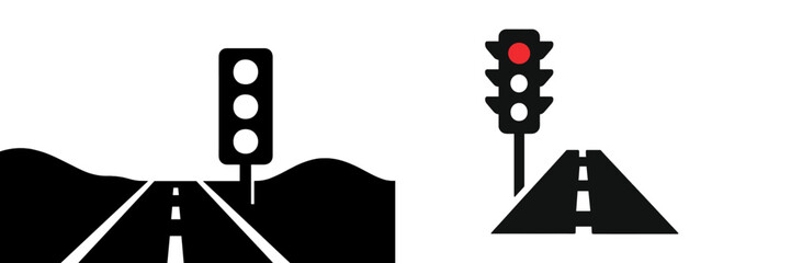 Poster - Road scene featuring traffic lights and clear pathways during daylight hours in an open landscape