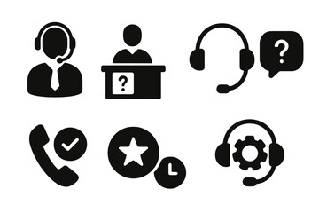 Poster - Support icons representing customer service and assistance activities in a call center environment during business hours