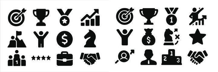 Poster - Visual representation of success, competition, and achievement through a series of icons depicting awards and teamwork
