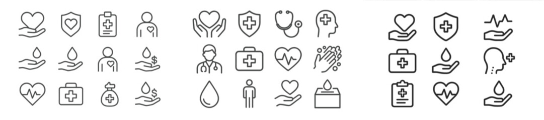 Aufkleber - Health care icons representing care, wellness, and medical services in a minimalist design