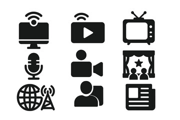 Leinwandbilder - Collection of communication and media icons representing technology and entertainment in modern society