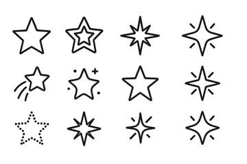 Fototapete - Creative collection of star illustrations displaying various sizes and designs in a minimalist style