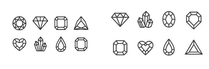 Aufkleber - Collection of geometric gemstone outlines displayed in various shapes and designs showcasing elegance and creativity
