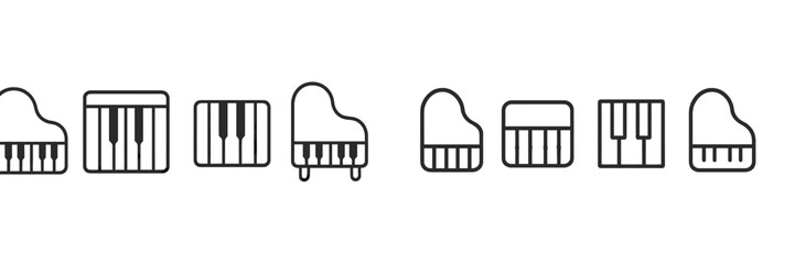 Poster - Variety of piano designs displayed on a minimalist background showcasing musical instruments in a playful arrangement