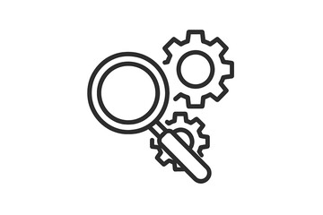 Fototapete - Symbol of magnifying glass and gears representing search and technology integration in modern analysis and industry