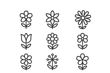 Poster - Simple hand-drawn flower illustrations arranged in a grid format for creative design use