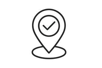 Poster - Location marker symbol with a checkmark indicating a confirmed point of interest on a digital map