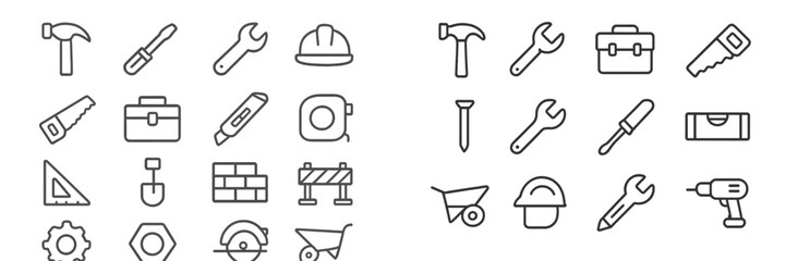 Poster - Collection of construction and repair tools illustrated in simple line art style suitable for various projects and crafts