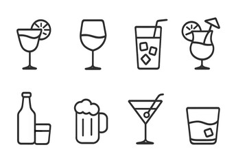 Poster - Different types of beverages illustrated in simple line designs for casual dining or social gatherings