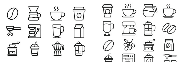 Poster - Coffee brewing equipment and icons collection illustrating various methods and types of coffee beverages