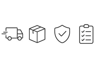 Aufkleber - Delivery process with icons representing shipping, packaging, protection, and task management