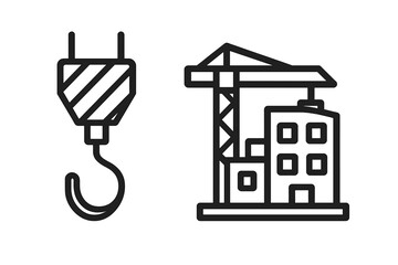 Leinwandbilder - Construction hook and crane illustration showing equipment and buildings under development