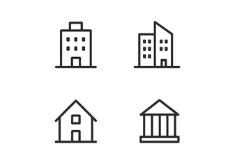 Aufkleber - Different types of buildings displayed in simple line art style showcasing urban and residential architecture