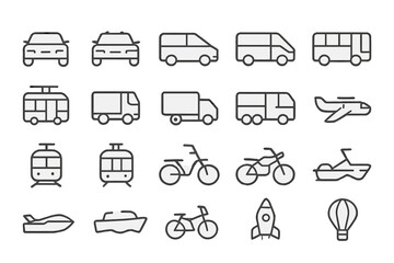 Aufkleber - Various modes of transportation illustrated in simple designs suitable for educational and creative uses