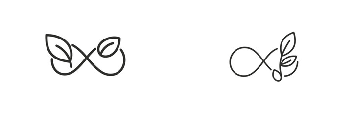 Aufkleber - Unique designs combining leaves and infinity symbols represent nature and continuity in a minimalist style