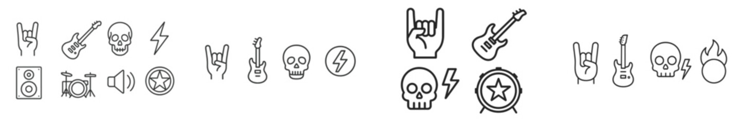 Poster - Collection of rock music icons featuring guitars, drums, and skulls in a creative design