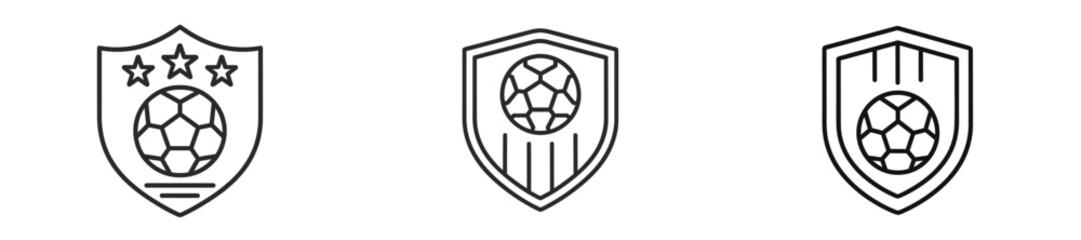 Poster - Creative soccer badge designs featuring a soccer ball within unique shield shapes showcasing minimalist styles