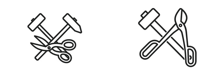 Poster - Tools and equipment represented by scissors, hammer, and pliers, highlighting craftsmanship and repair activities