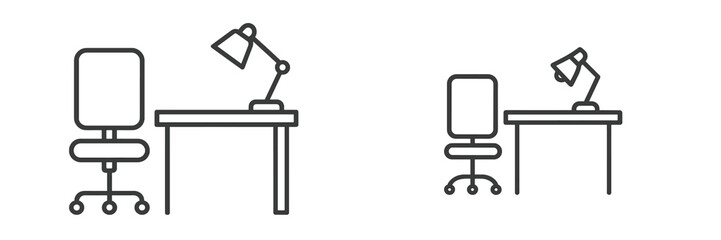 Poster - Modern office furniture arrangement featuring a desk and chair with an adjustable lamp for productivity and comfort