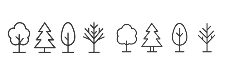 Aufkleber - Collection of simple tree illustrations showcasing diverse shapes and forms for design inspiration and nature themes