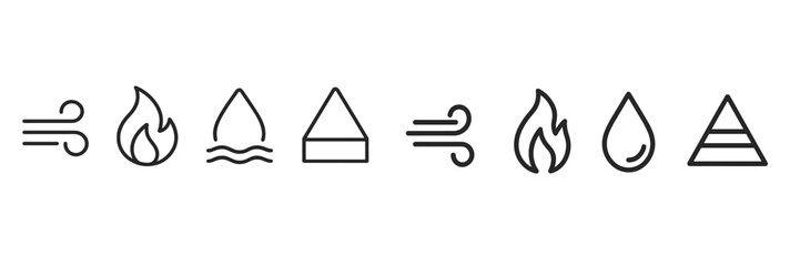 Aufkleber - Graphic elements representing the four classical elements with minimalist icons and simple designs on a plain background