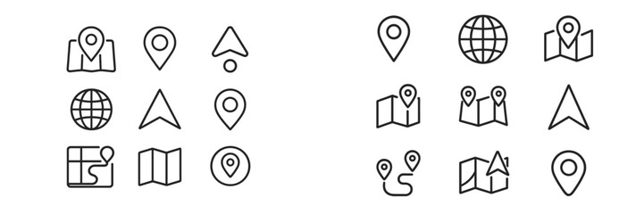 Fototapete - Various map symbols and icons depicted in a clear, minimalist style showcasing navigation features