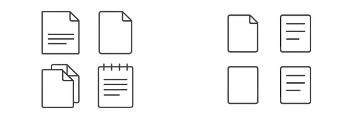 Fototapete - Collection of various document icons representing different types of paper and writing materials in black outline style