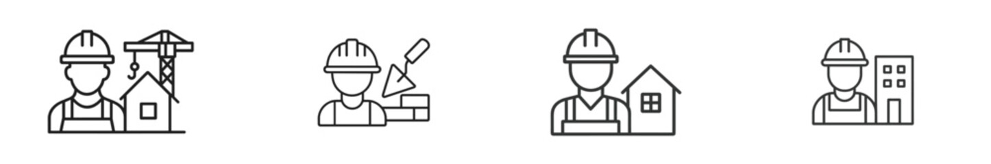 Poster - Illustrations of construction professionals engaged in various building activities in a city setting
