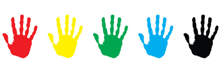 Set of hand print colour vector design. Handprint silhouette, vector illustration on a white background