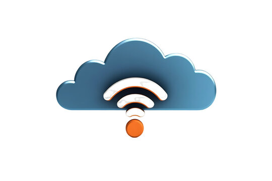 Cloud icon with WiFi symbols represents wireless connectivity and cloud computing technology, ideal for tech and network concepts white background in PNG format. 