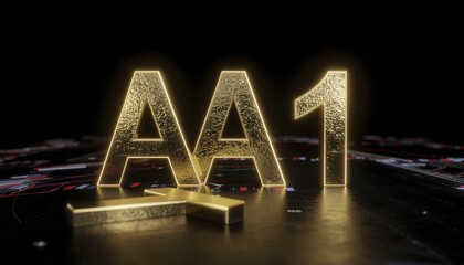 Poster - Glowing Golden Letters AA in Futuristic Digital Setting