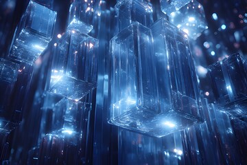 Aufkleber - Abstract Blue Glass Cubes Futuristic Technology Background