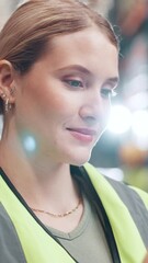 Poster - Woman, storage and tablet for shipment inspection in warehouse distribution of cargo for shipping. Factory delivery, face and logistics worker on touchscreen for checking courier inventory report
